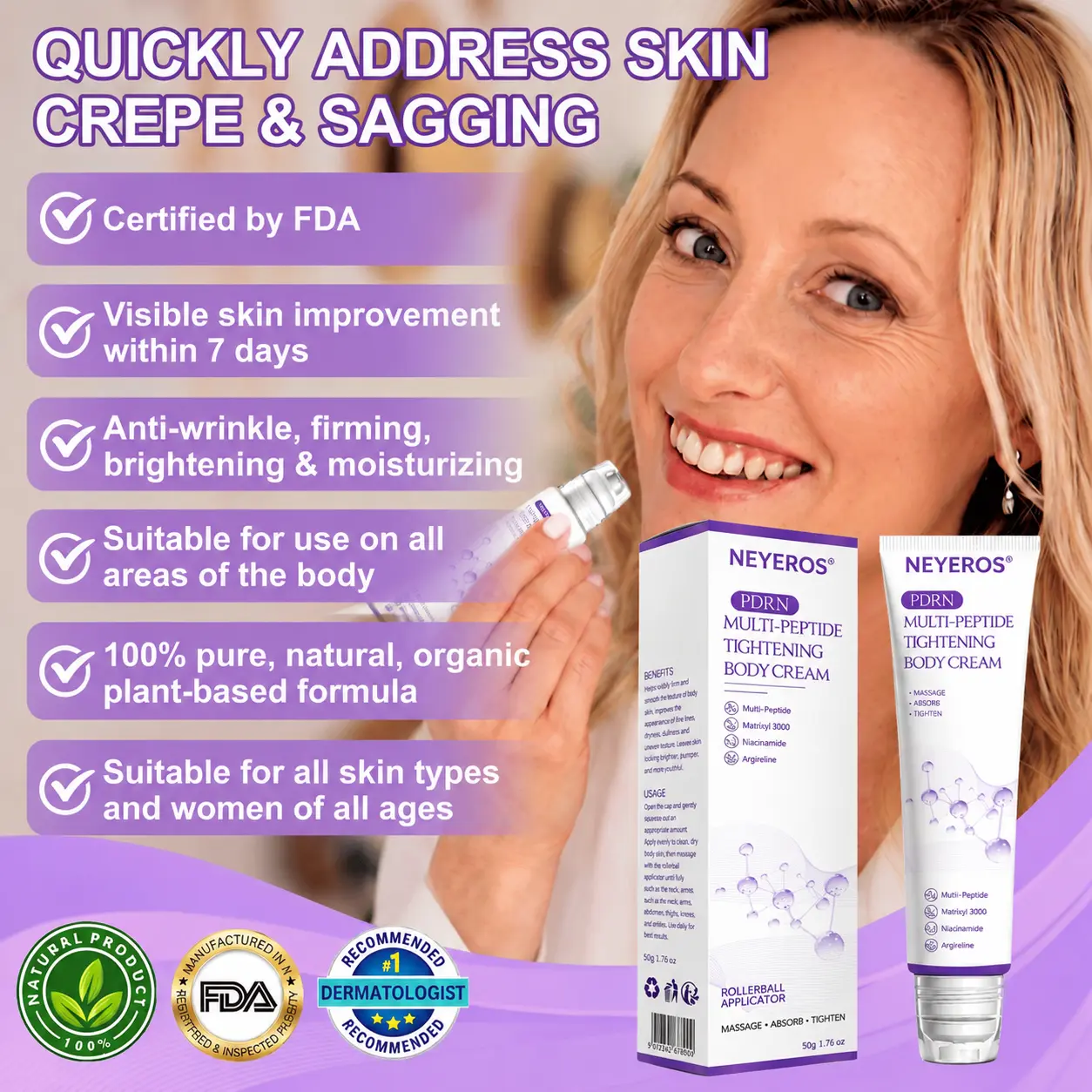 ๐ต๐๐๐๐๐๐ยฎ PDRN Multi-Peptide Massaging Body Roller Cream